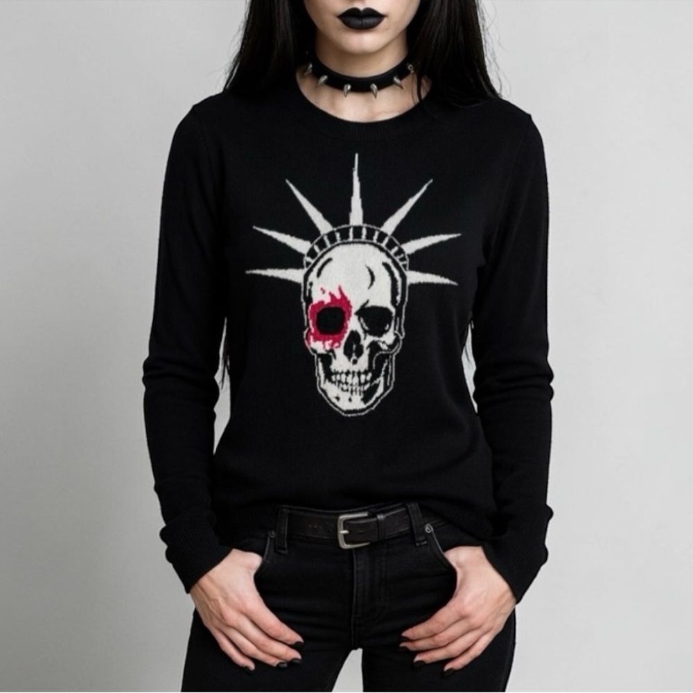 A&G Amal Guessous Los Angeles Vintage 100% Cashmere Black Skull Print Sweater